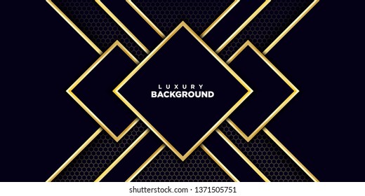 Dark blue tone abstract background overlap layer. Realistic golden line and textured background. Futuristic design concept