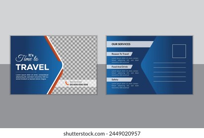 Dark blue Travel business postcard  design template	