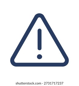 Símbolo de advertencia de triángulo azul oscuro con signo de exclamación en el fondo blanco alerta peligro
