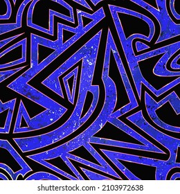 Textura tribal azul oscuro sin costura con marco dorado.