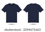 Dark blue t-shirt mockup front and back view. Vector illustration