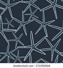 Dark blue with underwater light blue star fish seamless pattern background design.