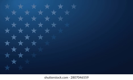 Dark blue USA flag star field background featuring a faded arrangement of American stars. Ideal for Independence Day, Fourth of July, Memorial Day, Veterans Day, election campaigns, patriotic banners, national holiday promotions, and government-themed designs.