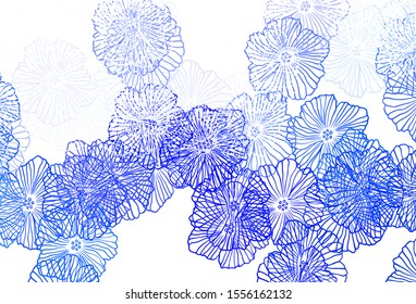 Dark BLUE vector abstract backdrop with leaves. Abstract illustration with flowers in doodles style. The best design for your business.