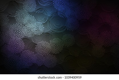 Dark BLUE vector abstract doodle pattern. A completely new color illustration in doodle style with flowers. The pattern can be used for wallpapers and coloring books.