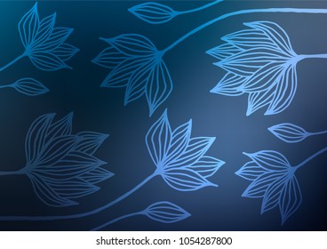 Dark BLUE vector abstract doodle background. Shining colored illustration with doodles in Zen tangle style. Hand painted design for web, leaflet, textile.