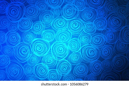 Dark BLUE vector abstract doodle background. A vague abstract illustration with roses in doodles style. A completely new template for your business design.