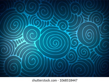 Dark BLUE vector abstract doodle background. Creative illustration in blurred style with doodles and Zen tangles. The elegant pattern can be used as a part of a brand book.
