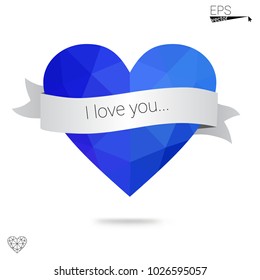 DARK BLUE vector abstract glitter heart shape on white background in love concept for valentine's day with sweet and romantic moment. Polygonal design for your business.