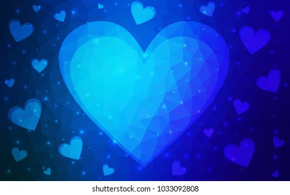 DARK BLUE vector abstract glitter heart shape on white background in love concept for valentine's day with sweet and romantic moment. Polygonal design for your business.