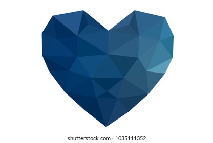 DARK BLUE vector abstract glitter heart shape on white background in love concept for valentine's day with sweet and romantic moment. Polygonal design for your business.