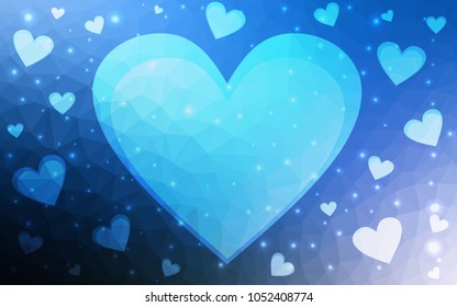 DARK BLUE vector abstract glitter heart shape on white background in love concept for valentine's day with sweet and romantic moment. Polygonal design for your business.