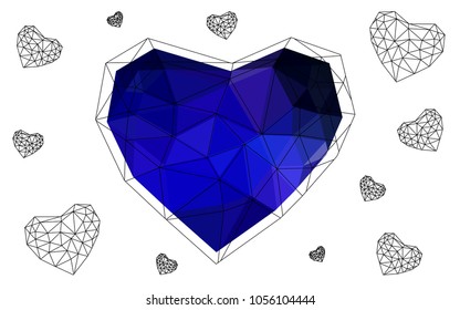 DARK BLUE vector abstract glitter heart shape on white background in love concept for valentine's day with sweet and romantic moment. Polygonal design for your business.