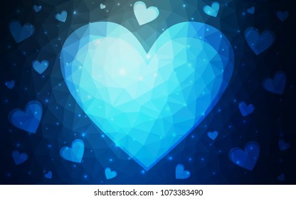 DARK BLUE vector abstract glitter heart shape on white background in love concept for valentine's day with sweet and romantic moment. Polygonal design for your business.