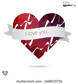 DARK BLUE vector abstract glitter heart shape on white background in love concept for valentine's day with sweet and romantic moment. Polygonal design for your business.