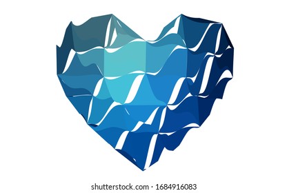 Vector AZUL OSCURO forma abstracta del corazón sobre fondo blanco en concepto de amor para el día de San Valentín con momento dulce y romántico. Diseño polígonal para su negocio.