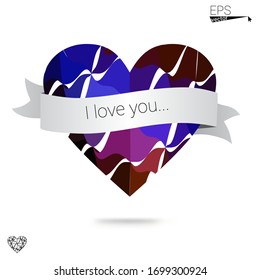 Vector AZUL OSCURO forma abstracta del corazón sobre fondo blanco en concepto de amor para el día de San Valentín con momento dulce y romántico. Diseño polígonal para su negocio.