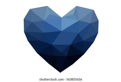 DARK BLUE vector abstract glitter heart shape on white background in love concept for valentine's day with sweet and romantic moment. Polygonal design for your business.
