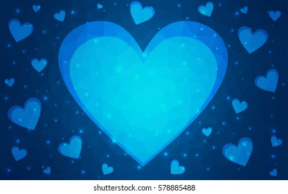 DARK BLUE vector abstract glitter heart shape on white background in love concept for valentine's day with sweet and romantic moment. Polygonal design for your business.