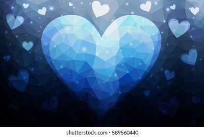 DARK BLUE vector abstract glitter heart shape on white background in love concept for valentine's day with sweet and romantic moment. Polygonal design for your business.