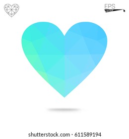 DARK BLUE vector abstract glitter heart shape on white background in love concept for valentine's day with sweet and romantic moment. Polygonal design for your business.