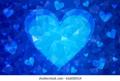 DARK BLUE vector abstract glitter heart shape on white background in love concept for valentine's day with sweet and romantic moment. Polygonal design for your business.