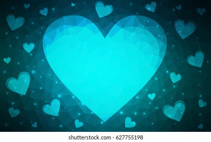 DARK BLUE vector abstract glitter heart shape on white background in love concept for valentine's day with sweet and romantic moment. Polygonal design for your business.