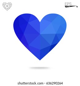 DARK BLUE vector abstract glitter heart shape on white background in love concept for valentine's day with sweet and romantic moment. Polygonal design for your business.