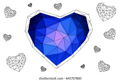 DARK BLUE vector abstract glitter heart shape on white background in love concept for valentine's day with sweet and romantic moment. Polygonal design for your business.