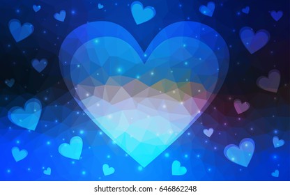 DARK BLUE vector abstract glitter heart shape on white background in love concept for valentine's day with sweet and romantic moment. Polygonal design for your business.