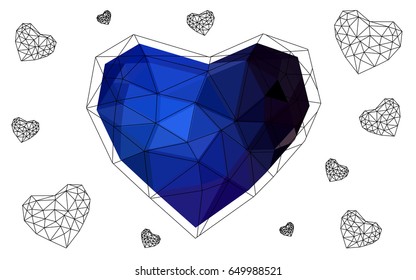 DARK BLUE vector abstract glitter heart shape on white background in love concept for valentine's day with sweet and romantic moment. Polygonal design for your business.