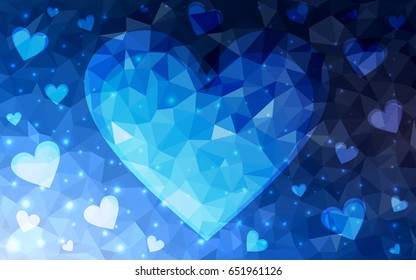 DARK BLUE vector abstract glitter heart shape on white background in love concept for valentine's day with sweet and romantic moment. Polygonal design for your business.