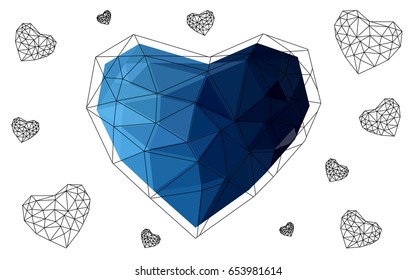 DARK BLUE vector abstract glitter heart shape on white background in love concept for valentine's day with sweet and romantic moment. Polygonal design for your business.