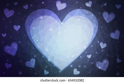 DARK BLUE vector abstract glitter heart shape on white background in love concept for valentine's day with sweet and romantic moment. Polygonal design for your business.