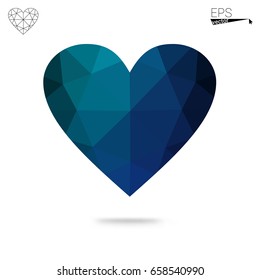 DARK BLUE vector abstract glitter heart shape on white background in love concept for valentine's day with sweet and romantic moment. Polygonal design for your business.