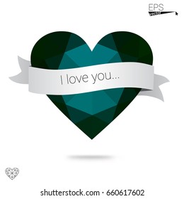 DARK BLUE vector abstract glitter heart shape on white background in love concept for valentine's day with sweet and romantic moment. Polygonal design for your business.