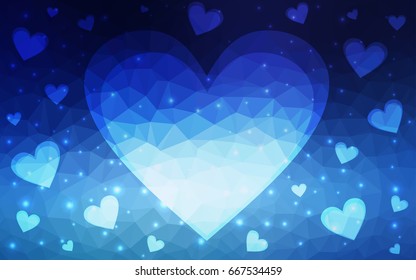 DARK BLUE vector abstract glitter heart shape on white background in love concept for valentine's day with sweet and romantic moment. Polygonal design for your business.