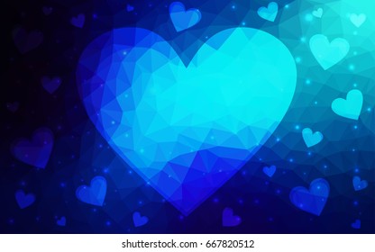 DARK BLUE vector abstract glitter heart shape on white background in love concept for valentine's day with sweet and romantic moment. Polygonal design for your business.