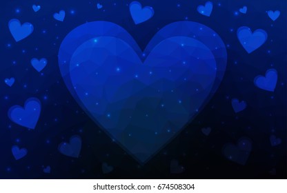 DARK BLUE vector abstract glitter heart shape on white background in love concept for valentine's day with sweet and romantic moment. Polygonal design for your business.
