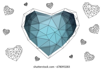 DARK BLUE vector abstract glitter heart shape on white background in love concept for valentine's day with sweet and romantic moment. Polygonal design for your business.