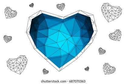 DARK BLUE vector abstract glitter heart shape on white background in love concept for valentine's day with sweet and romantic moment. Polygonal design for your business.
