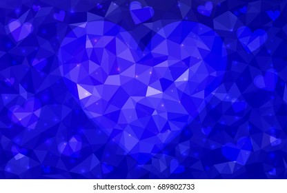 DARK BLUE vector abstract glitter heart shape on white background in love concept for valentine's day with sweet and romantic moment. Polygonal design for your business.