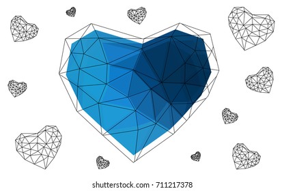 DARK BLUE vector abstract glitter heart shape on white background in love concept for valentine's day with sweet and romantic moment. Polygonal design for your business.
