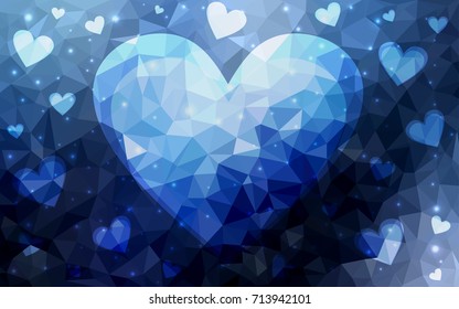 DARK BLUE vector abstract glitter heart shape on white background in love concept for valentine's day with sweet and romantic moment. Polygonal design for your business.
