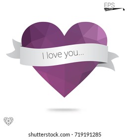 DARK BLUE vector abstract glitter heart shape on white background in love concept for valentine's day with sweet and romantic moment. Polygonal design for your business.