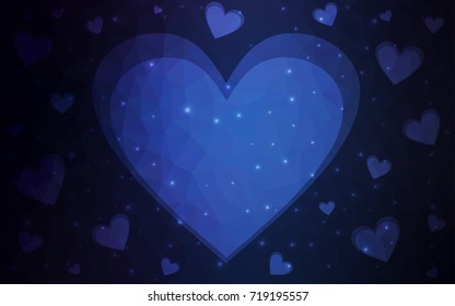 DARK BLUE vector abstract glitter heart shape on white background in love concept for valentine's day with sweet and romantic moment. Polygonal design for your business.