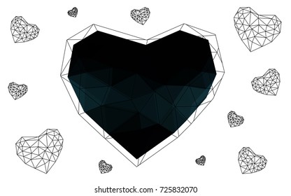 DARK BLUE vector abstract glitter heart shape on white background in love concept for valentine's day with sweet and romantic moment. Polygonal design for your business.