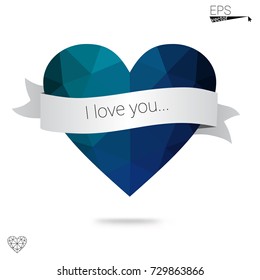 DARK BLUE vector abstract glitter heart shape on white background in love concept for valentine's day with sweet and romantic moment. Polygonal design for your business.