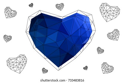 DARK BLUE vector abstract glitter heart shape on white background in love concept for valentine's day with sweet and romantic moment. Polygonal design for your business.