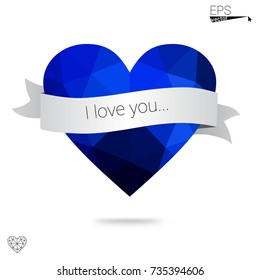 DARK BLUE vector abstract glitter heart shape on white background in love concept for valentine's day with sweet and romantic moment. Polygonal design for your business.